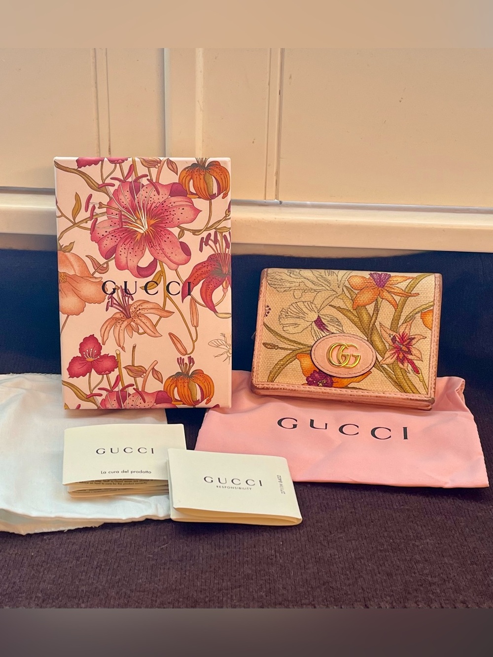 Gucci Marmont Pink Floral Canvas/Leather Bifold Wallet - Limited Edition